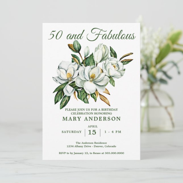 Elegant Floral 50. Geburtstag Einladung (Stehend Vorderseite)