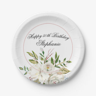 Elegant Floral 50. Geburtstag Pappteller