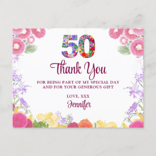 Elegant Floral 50. Geburtstagsparty / 50 Vielen Da Postkarte