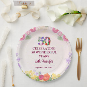 Elegant Floral 50. Geburtstagsparty / Pastel 50 Pappteller