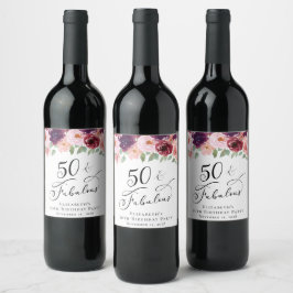 Elegant Floral 50. Geburtstagsparty Weinetikett