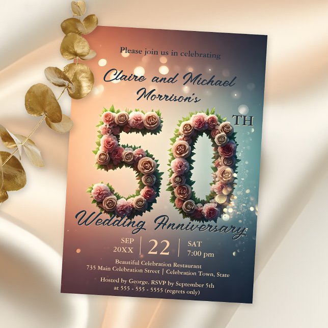 Elegant Floral 50. Hochzeitstag Einladung (Von Creator hochgeladen)
