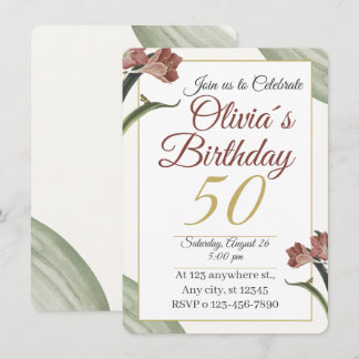 Elegant Floral 50th – Gold and Blush Flower Einladung