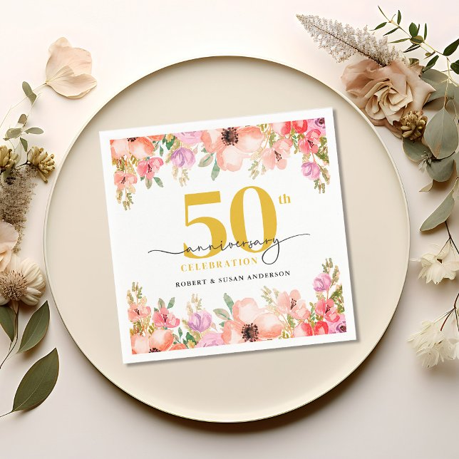 Elegant Floral 50th Wedding Anniversary Serviette (Von Creator hochgeladen)