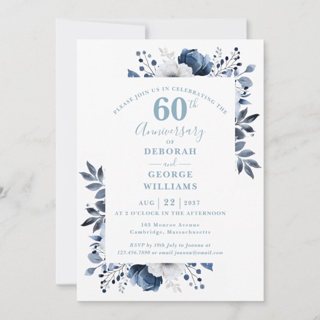 Elegant floral 60. Diamond Wedding Jubiläum Einladung (Vorderseite)
