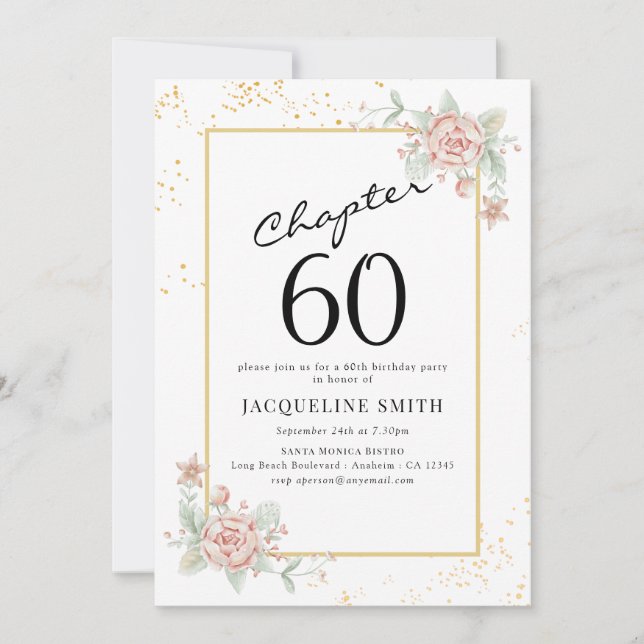 Elegant Floral 60. Geburtstag Einladung (Vorderseite)