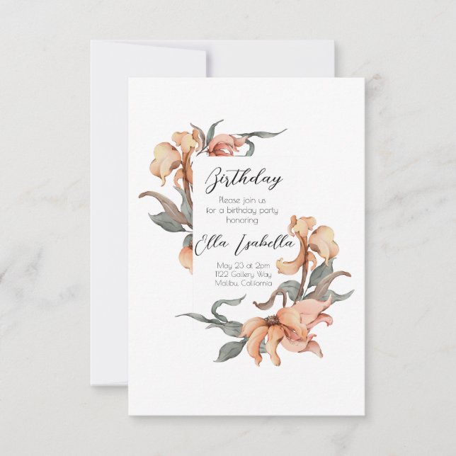 Elegant Floral 60. Geburtstag Einladung (Vorderseite)