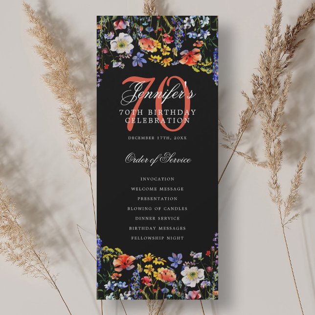 Elegant Floral 70. Geburtstag Programm Black (Elegant Floral 70th Birthday Program Black)
