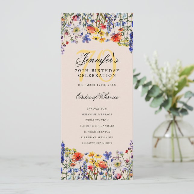 Elegant Floral 70. Geburtstag Programm Champagne (Stehend Vorderseite)