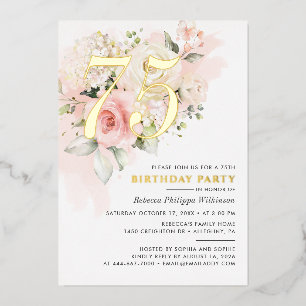 Elegant Floral 75. Watercolor Geburtstagsparty Gol Folieneinladung