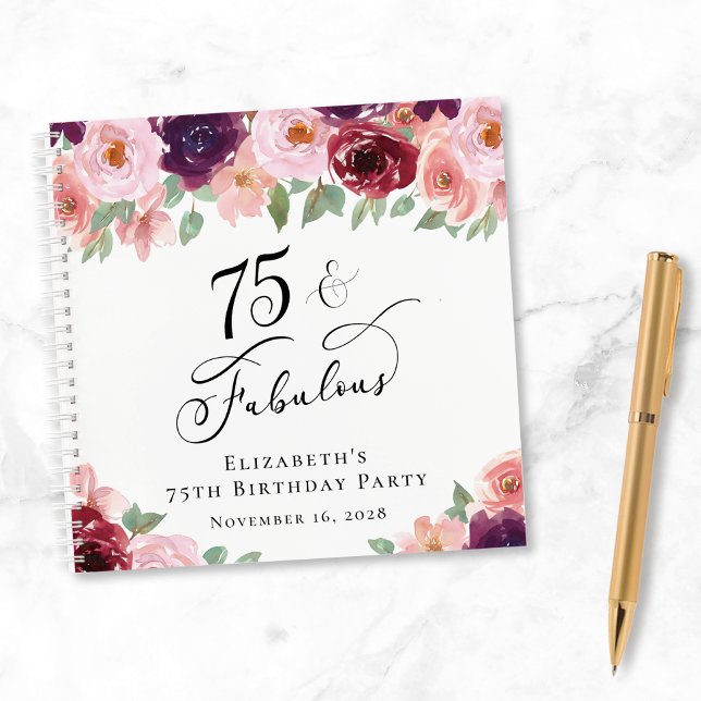 Elégant Floral 75e Anniversaire de la fête Livre d (Créateur téléchargé)
