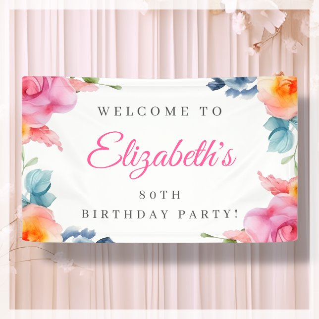 Elegant Floral 80. Geburtstag Begrüßungsbanner Banner (Von Creator hochgeladen)