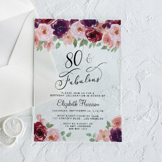 Elegant Floral 80. Geburtstagsparty Acryleinladungen