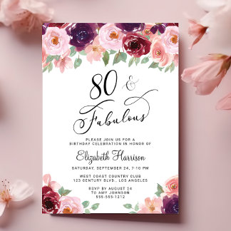 Elegant Floral 80. Geburtstagsparty Einladung