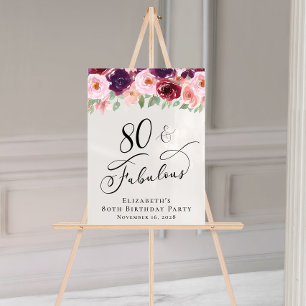 Elegant Floral 80. Geburtstagsparty Willkommen Acrylschild