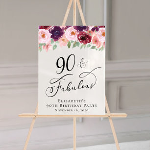 Elégant Floral 90e anniversaire de fête Bienvenue