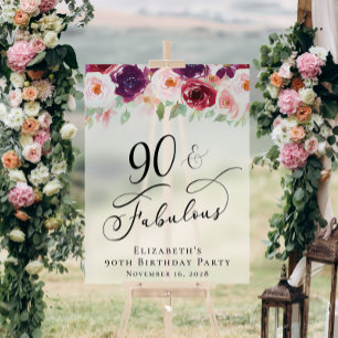 Elégant Floral 90e fête d'anniversaire Bienvenue F