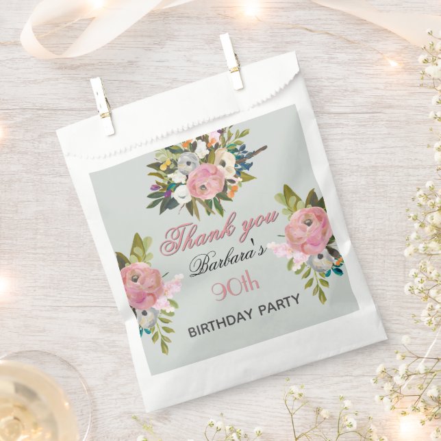 Elegant Floral 90th Birthday  Geschenktütchen (Ausgeschnitten)