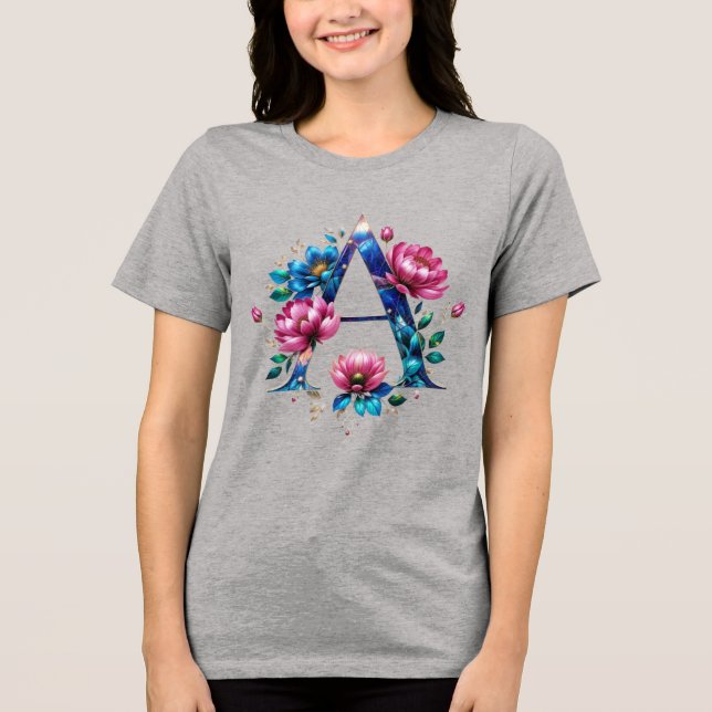 Elegant Floral A Initial T - Shirt für sie (Vorderseite)