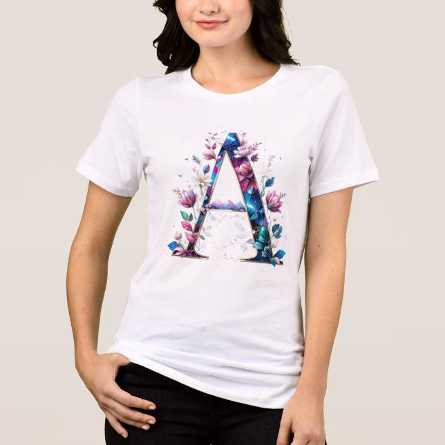 Elegant Floral A Initial T - Shirt für sie (Vorderseite)