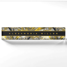Elegant Floral | Abstraktes Schwarz/Gelb Namensplakette