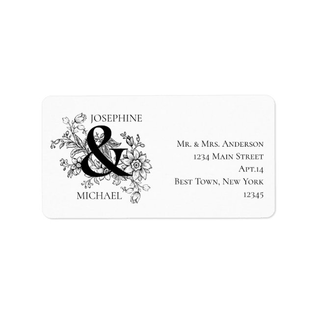 Elegant floral Ampersand Paare Namen Adresse Adressaufkleber (Vorne)