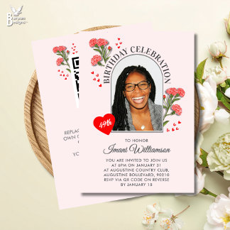 Elegant Floral ANY AGE Photo JANUARY Birthday Einladung