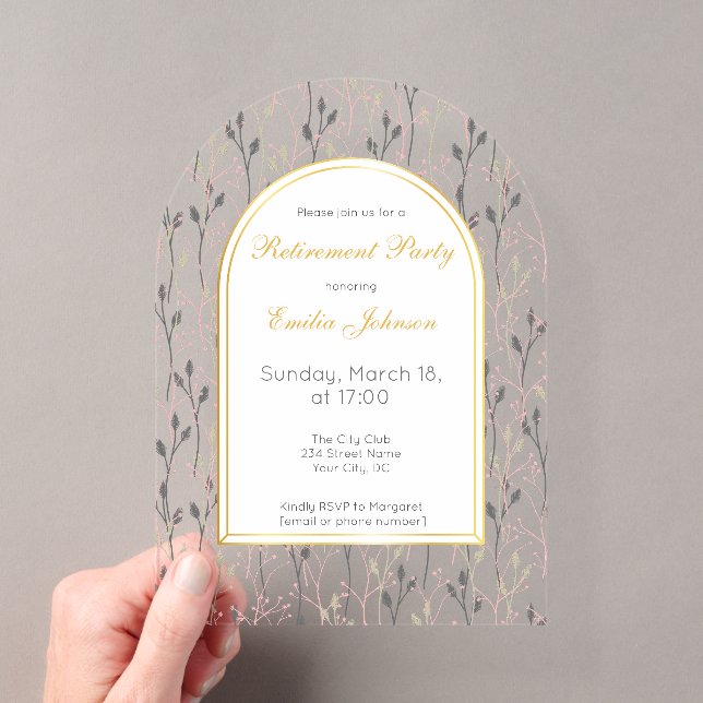 Elegant Floral Arch Retirement Party Invitation Acryleinladungen (Insitu (Handheld))