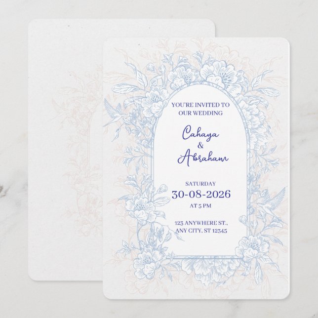 Elegant Floral Arch Wedding Invitation  Einladung (Vorne/Hinten)
