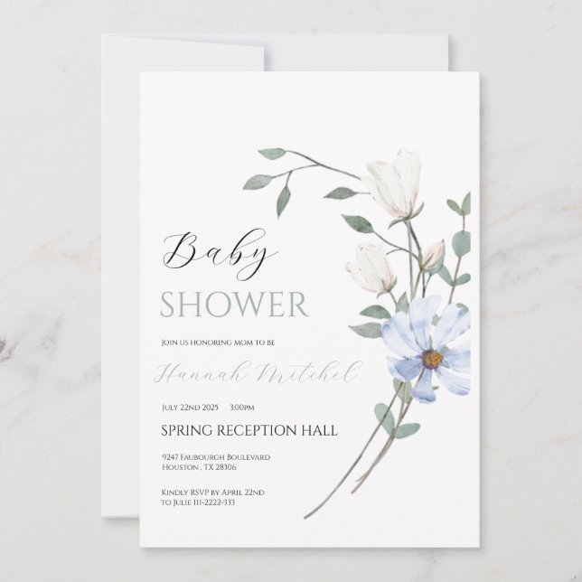 Elegant Floral Baby Shower Einladung (Vorderseite)