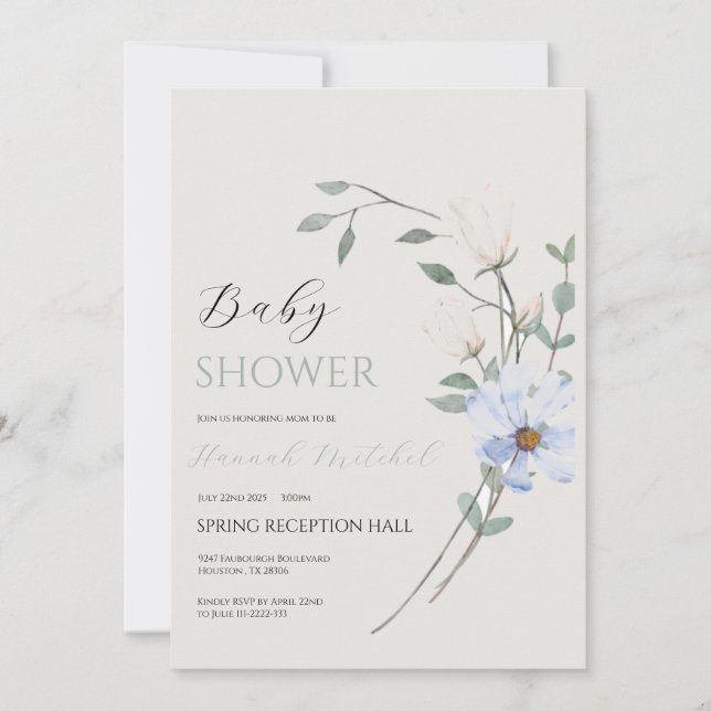Elegant Floral Baby Shower Invitation Customizable (Devant)