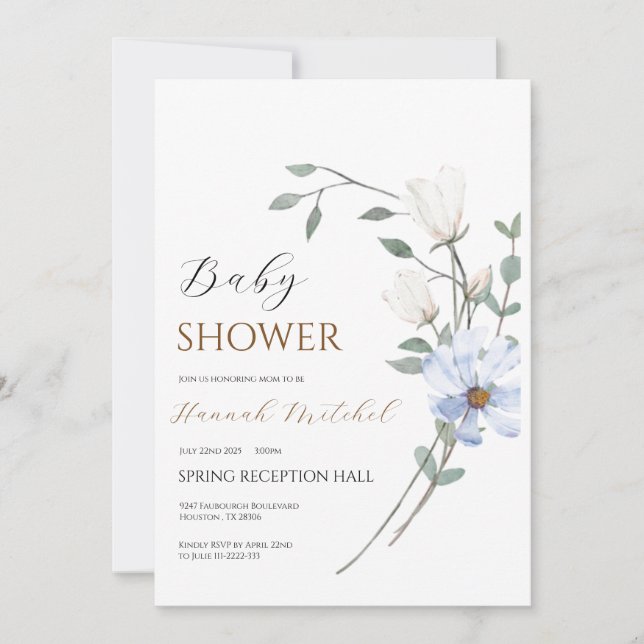 Elegant Floral Baby Shower Invitation Customizable (Devant)