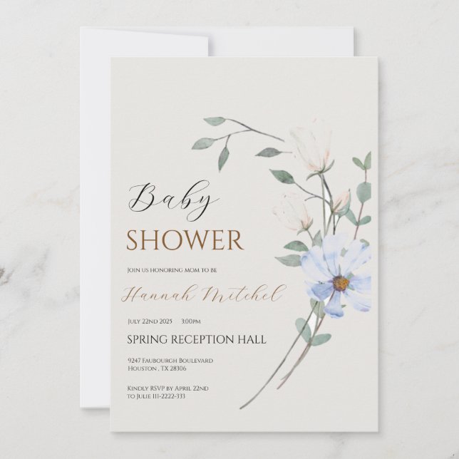 Elegant Floral Baby Shower Invitation Customizable (Devant)