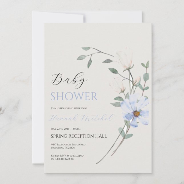 Elegant Floral Baby Shower Invitation Customizable (Devant)