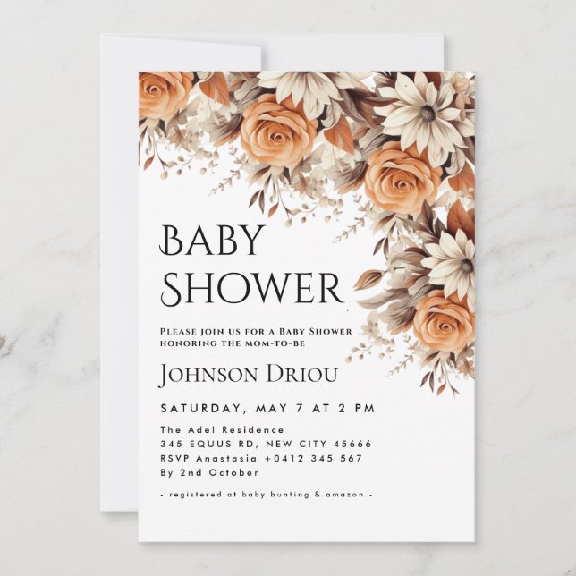 Elegant Floral Baby Shower Invitation Einladung (Vorderseite)