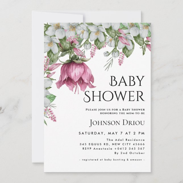 Elegant Floral Baby Shower Invitation Einladung (Vorderseite)