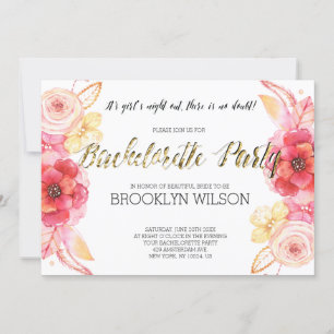 Élégant Floral Bachelorette Party Invitation Gold 