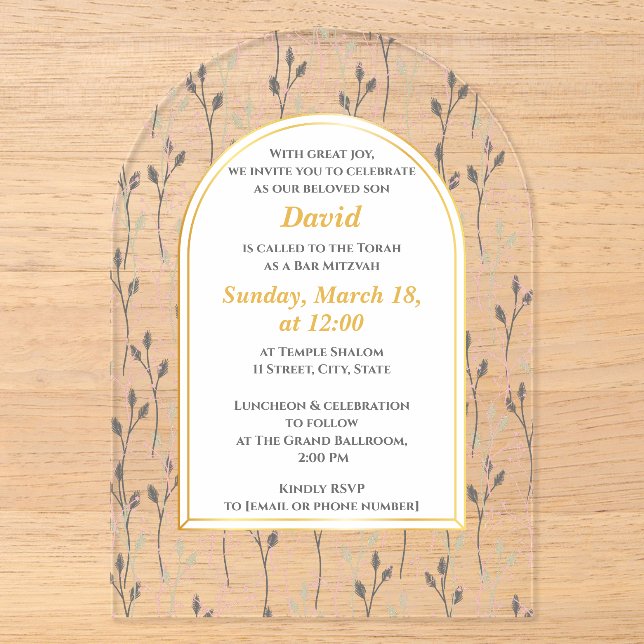 Elegant Floral Bar Mitzvah Einladung (Vorderseite)