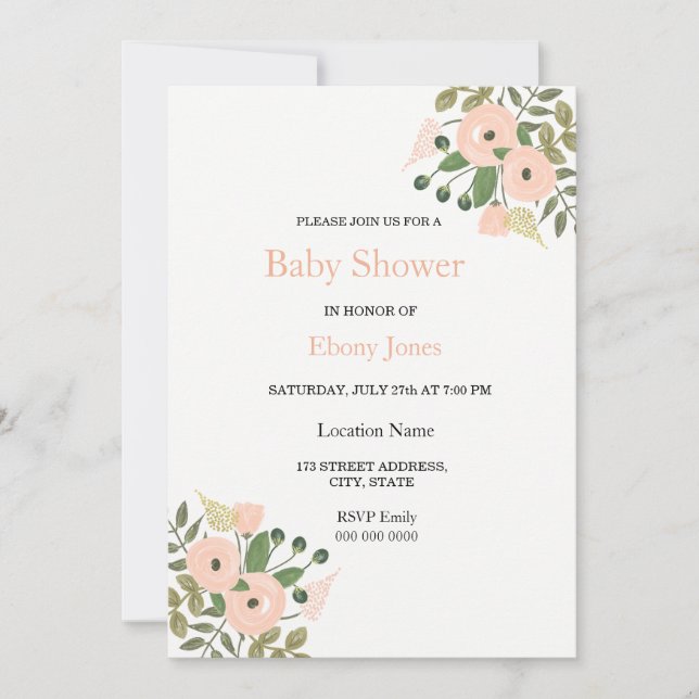Elégant Floral Beau Baby shower Invitation (Devant)