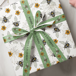 Elegant Floral Bee Honeybee Summer Geschenkpapier