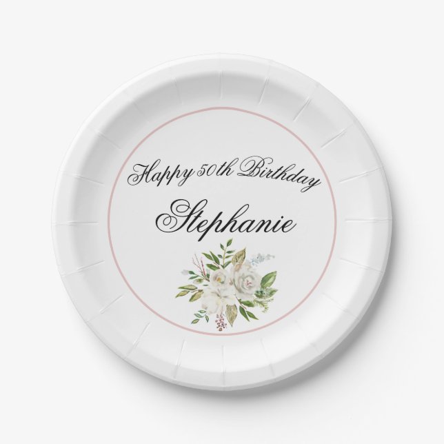 Elegant Floral Birthday Pappteller (Vorderseite)