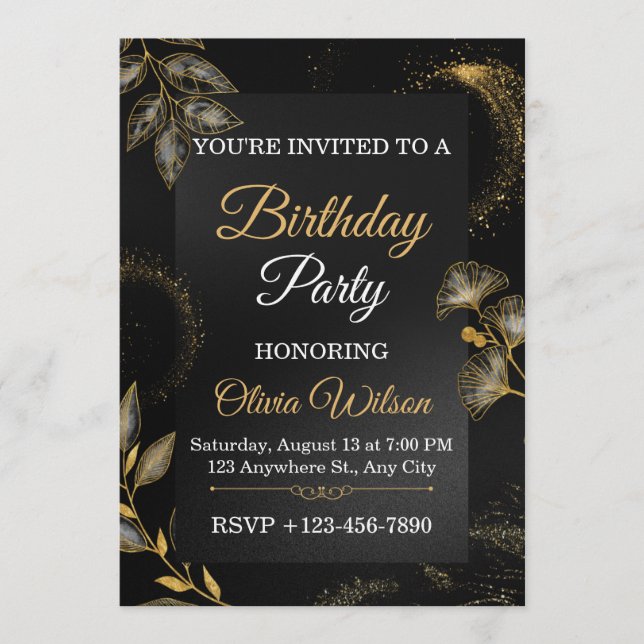 Elegant Floral Birthday Party Invitation (Devant)