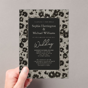 Elégant Floral Black Silver Mariage Invitation