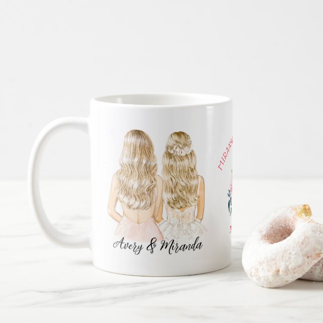 Elegant Floral Blond Boho Bridesmaid Vorschlag Kaffeetasse (Mit Donut)