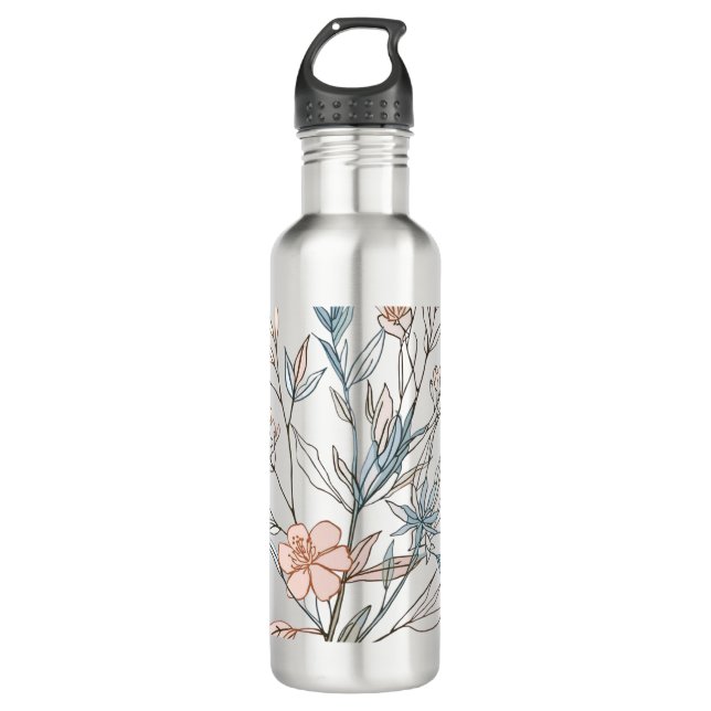 Elegant Floral Bloom Art | Modern Botanical Flower Edelstahlflasche (Vorderseite)