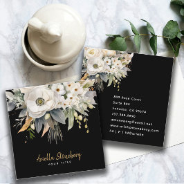 Elegant Floral Bloom Black Quadratische Visitenkarte