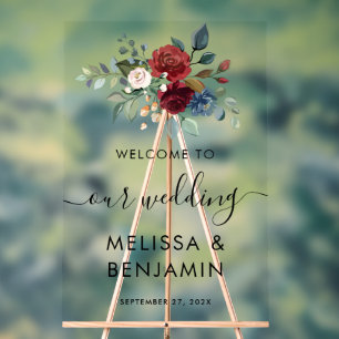 Élégant Floral Bloom Bourgogne Script Mariage
