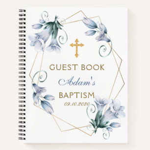 Elegant Floral Blue Boy Baptism Gästebuch Notizbuch