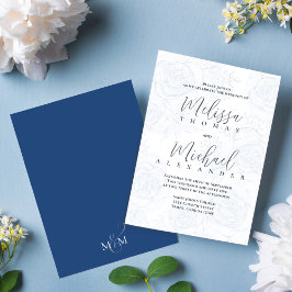 Elegant Floral Blue Calligraphy Script-Rose Einladung
