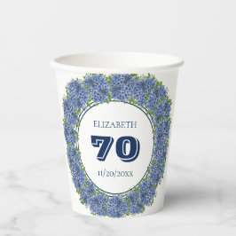 Elegant Floral Blue Hydrangeas 70. Geburtstagspart Pappbecher